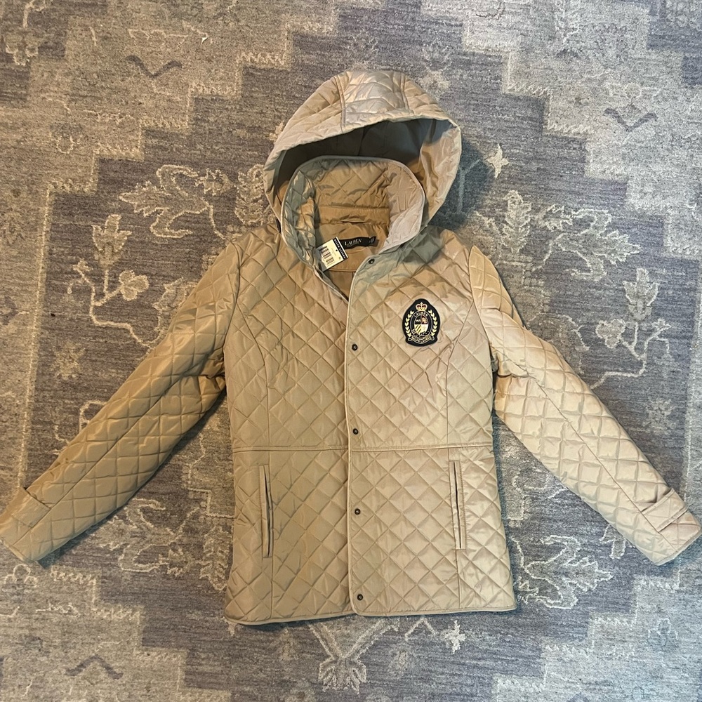 Ralph Lauren Quilted Tan Jacket Detachable Hood NWT